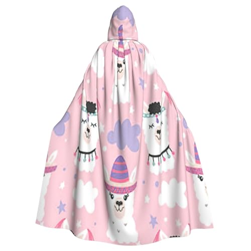 EdsfFehs Kapuzenumhang mit Cartoon-Llama-Alpaka-Druck, Halloween-Umhang, Cosplay-Kostüm, Party-Umhang, Unisex von EdsfFehs