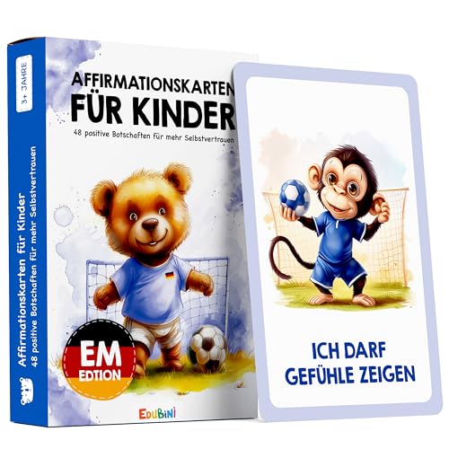 48 Affirmationskarten Kinder Fußball Edition - Selbstbewusstsein stärken mit Gefühlskarten für Kinder [PÄDAGOGISCH WERTVOLL] - Fußball Geschenke Jungen, Achtsamkeitskarten Kinder, Mutmacherkarten von Edubini