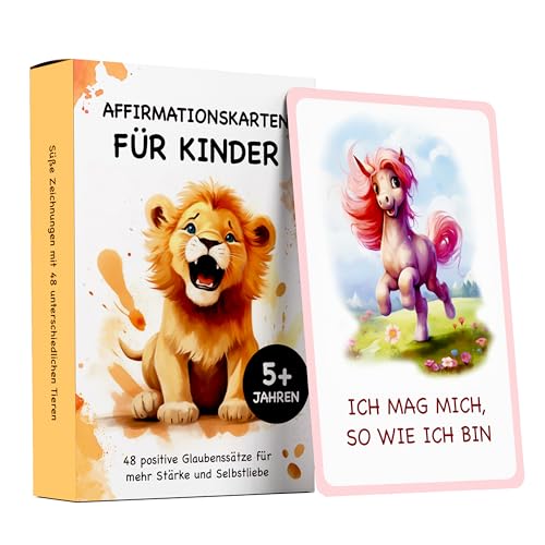 48 Affirmationskarten Kinder - Umgang mit Gefühlen Lernen mit Gefühlskarten für Kinder [PÄDAGOGISCH WERTVOLL] - Achtsamkeitskarten Kinder, Mutmacherkarten für Kinder, Selbstbewusstsein stärken von Edubini