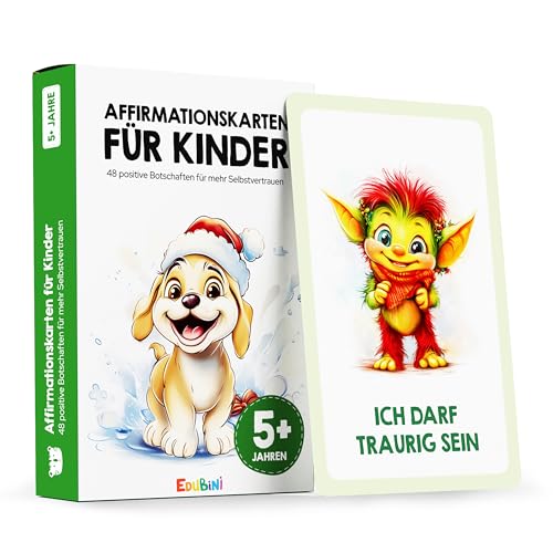 48 Affirmationskarten Kinder - Umgang mit Gefühlen Lernen mit Gefühlskarten für Kinder [PÄDAGOGISCH WERTVOLL] - Achtsamkeitskarten Kinder, Mutmacherkarten für Kinder, Selbstbewusstsein stärken von Edubini