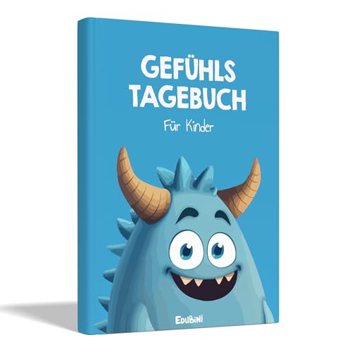 Edubini Gefühlstagebuch Kinder [6-12 Jahre] - Tagebuch Mädchen & Jungs - Gefühle Buch Kinder für Umgang mit Emotionen und EIN gutes Gefühl, Dankbarkeitstagebuch für Kinder (inkl. 10 Spiele) (blau) von Edubini