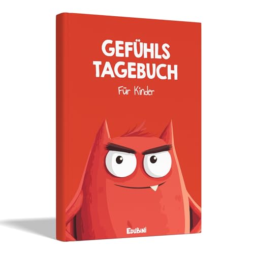 Edubini Gefühlstagebuch Kinder [6-12 Jahre] - Tagebuch Mädchen & Jungs - Gefühle Buch Kinder für Umgang mit Emotionen und EIN gutes Gefühl, Dankbarkeitstagebuch für Kinder (inkl. 10 Spiele) (rot) von Edubini