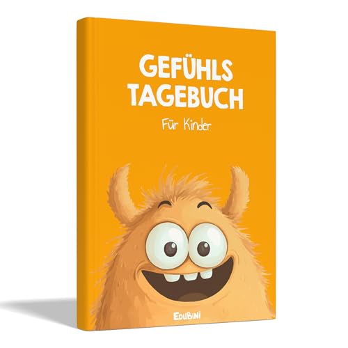 Edubini Gefühlstagebuch Kinder [6-12 JAHRE] - Tagebuch Mädchen & Jungs - Gefühle Buch Kinder für Umgang mit Emotionen und ein gutes Gefühl, Dankbarkeitstagebuch für Kinder (inkl. 10 Spiele) - Orange von Edubini