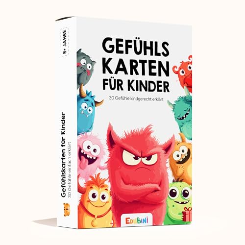 Gefühlskarten für Kinder [30 Karten + ERKLÄRTEXTE] - Emotionskarten für Selbstregulation Kinder und EIN gutes Gefühl - (PÄDAGOGISCH WERTVOLL) - Gefühlsmonster für gefühlsstarke Kinder von Edubini