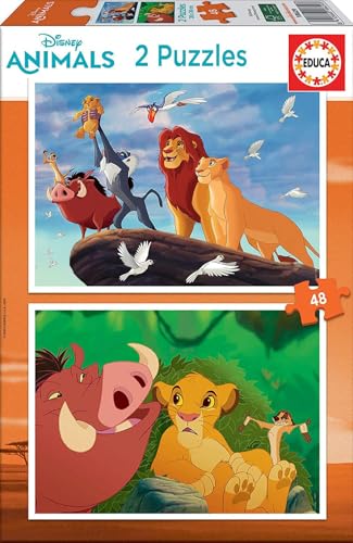 Educa - Puzzle 48 Teile für Kinder ab 4 Jahren | König der Löwen 2x48 Teile Puzzle, Kinderpuzzle ab 4 Jahren, Disney, Simba, Puzzleset, Kinderpuzzle (18629) von Educa