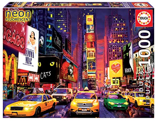 Educa 18499, Time Square, Leuchtpuzzle, 1000 Teile Puzzle für Erwachsene und Kinder ab 11 Jahren, New York, Big Apple, Amerika, neon, leuchtet im Dunkeln von Educa