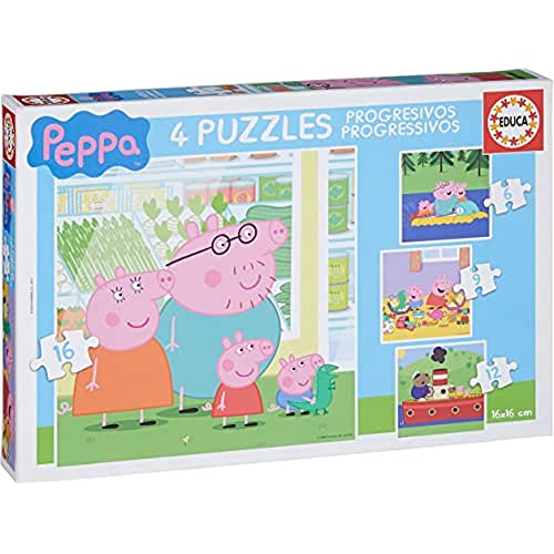 Educa - Peppa Pig, 4in1 Puzzleset mit 6/9/12/16 Teilen, Puzzle für Kinder ab 3 Jahren (15918) von Educa