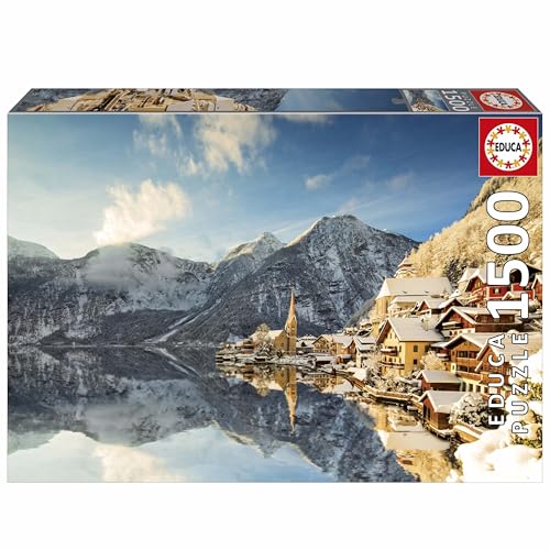 Educa - 1500 Teile Puzzle für Erwachsene | Winter in Hallstatt. Inklusive Fix Puzzle-Kleber. Maße: 85 x 60 cm. Ab 14 Jahren (20284) von Educa