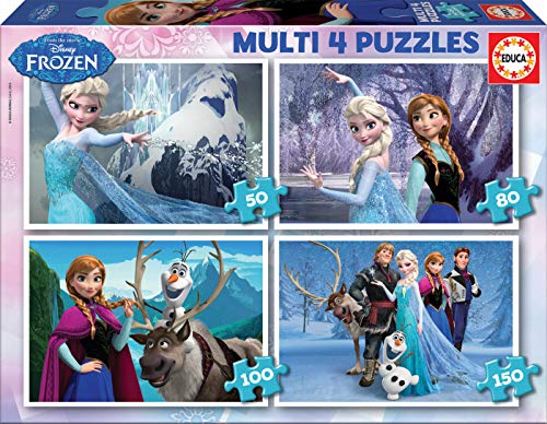 Educa - Die Eiskönigin, 4in1 Puzzleset mit 50/80/100/150 Teilen für Kinder ab 5 Jahren, ELSA und Anna, Olaf, Disney, Frozen (16173) von Educa