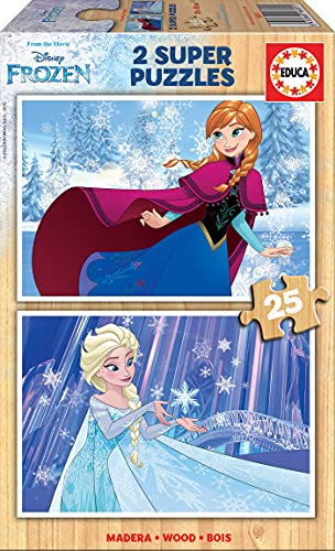 Educa 16801, Die Eiskönigin, 2x25 Teile Puzzle, Anna und ELSA, Holzpuzzle für Kinder ab 3 Jahren von Educa