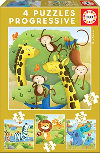 Educa 17147 - Progressive Puzzles Wild Animals 12+16+20+25" von Educa