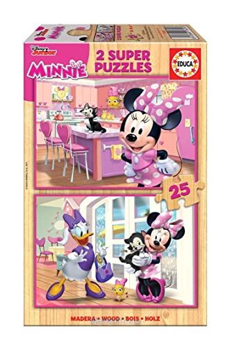 Educa - Holzpuzzle mit 25 Teile | Minnie, 2x25 Teile Holzpuzzle für Kinder ab 3 Jahren, Disney Puzzle (17625) von Educa