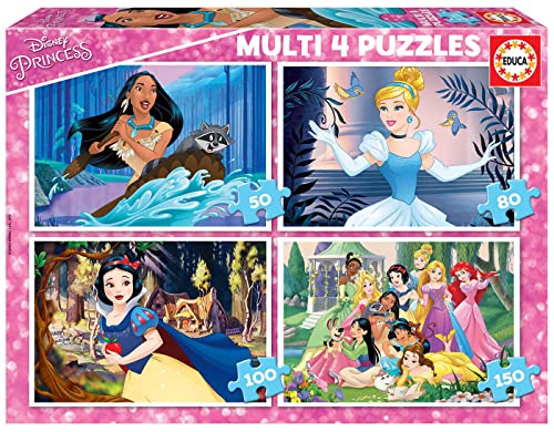 Educa 17637 Multi 4 Disney Princess 50-80-100-150, Spiel von Educa