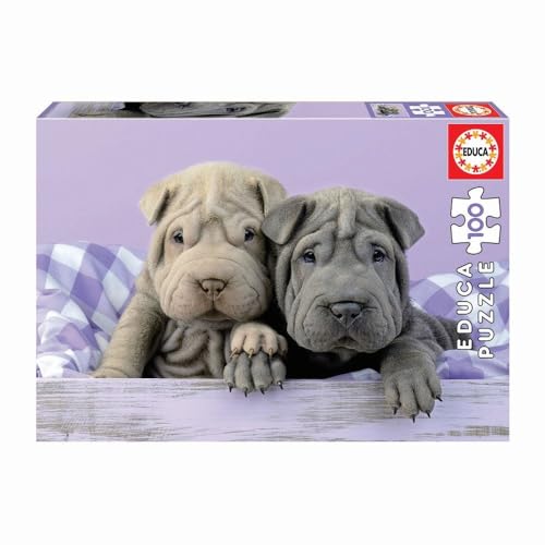 Educa 18063, Hundewelpen am Morgen, 100 Teile Puzzle für Kinder ab 6 Jahren, Shar-Pei, Tierpuzzle von Educa