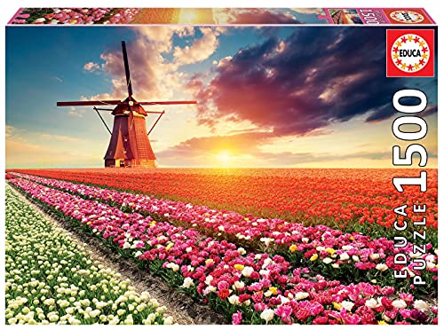 Educa 18465, Tulpen Landschaft, 1500 Teile Puzzle für Erwachsene und Kinder ab 12 Jahren, Holland, Blumen von Educa