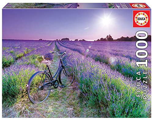 Educa - Puzzle 1000 Teile für Erwachsene | Fahrrad im Lavendelfeld, 1000 Teile Puzzle für Erwachsene und Kinder ab 14 Jahren (19255) von Educa