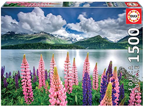 Educa 19271, Lupinen am Silsersee, 1500 Teile Puzzle für Erwachsene und Kinder ab 12 Jahren, Schweiz, Engadin von Educa