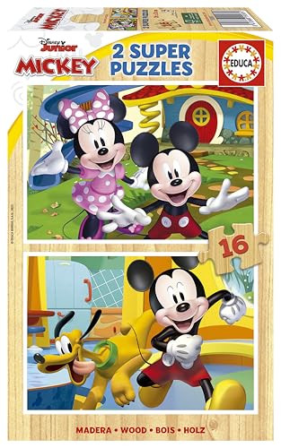 Educa - Mickey & Minnie 2 x 16 Teile Holzpuzzleset für Kinder ab 3 Jahren, Disney (19287) von Educa