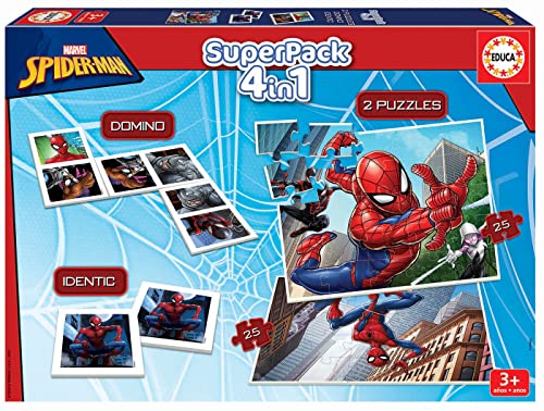 Educa - Spiderman Superpack 4in1, inkl. Domino, Memo Spiel und 2 Puzzles, für Kinder ab 3 Jahren, Marvel (19353) von Educa