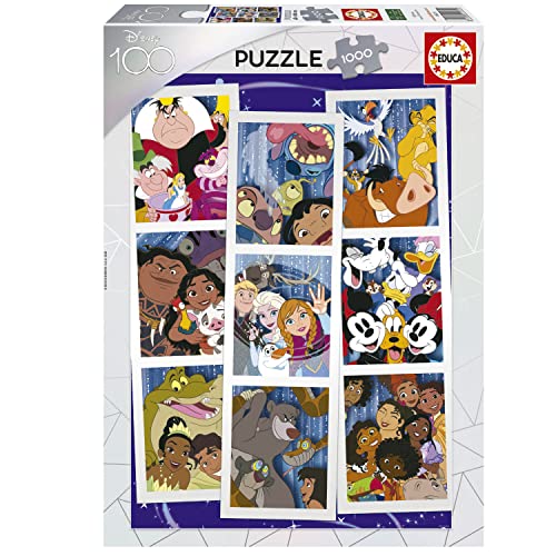 Educa 19575, Disney Collage, 1000 Teile Puzzle für Erwachsene und Kinder ab 10 Jahren, Zeichentrick, Mickey Mouse, Dschungelbuch, Alice von Educa