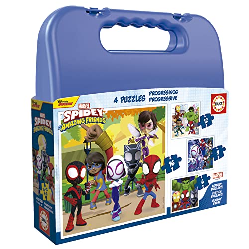 Educa - Spidey und Seine Super-Freunde, 4in1 Puzzleset mit 6/9/12/16 Teilen, Puzzle für Kinder ab 3 Jahren, Spiderman, Marvel (19580) von Educa