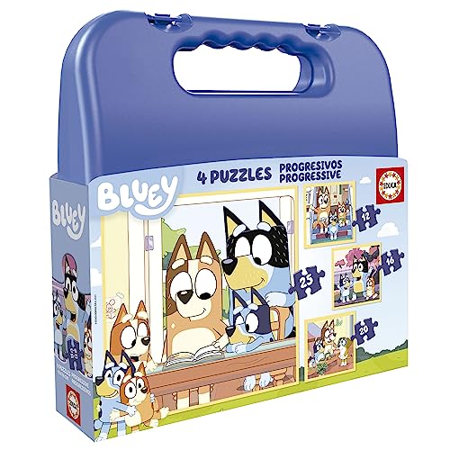 Educa - Bluey Super Puzzle, 4in1 Puzzleset mit 12/16/20/25 Teilen, Progressiv Puzzle für Kinder ab 3 Jahren, Kinderpuzzle (19830) von Educa