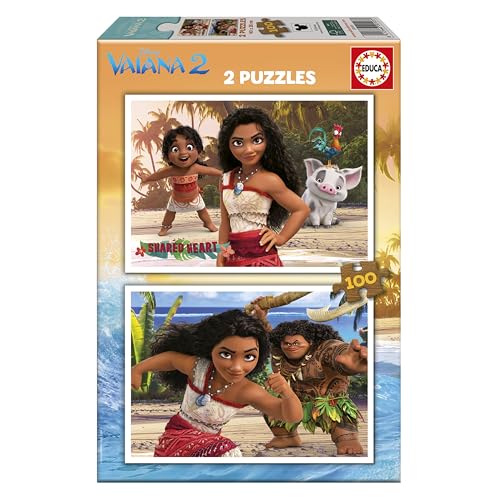 Educa - 2 Papppuzzles mit 100 Teilen mit den Bildern von Moana 2, doppelter Spielspaß. Maße: 40 x 28 cm. Von 6 7 8 Jahren (20103) von Educa