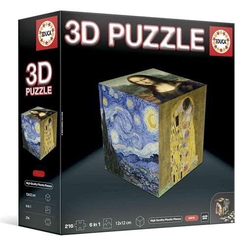 Educa Educa-3D-Puzzle-Kunst Herausforderung in Form eines Würfels mit insgesamt 216 Struktur: Montierbare Basis mit 6 Puzzles zu je 36 Teilen. Ab 6 Jahren (20123), Varié von Educa