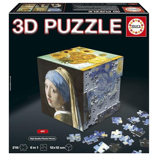 Educa Educa-3D-Puzzle-Kunst Herausforderung in Form eines Würfels mit insgesamt 216 Struktur: Montierbare Basis mit 6 Puzzles zu je 36 Teilen. Ab 6 Jahren (20123), Varié von Educa