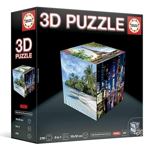 Educa Educa-3D-Puzzle-Reise Herausforderung in Form eines Würfels mit insgesamt 216 Struktur: Montierbare Basis mit 6 Puzzles zu je 36 Teilen. Ab 6 Jahren (20124), Varié von Educa