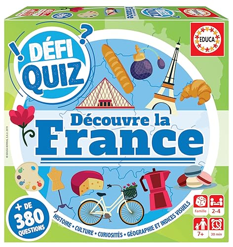 Educa Borrás Defi Quiz - Entdecke La France Gesellschaftsspiel, 18+ Spieler, 60+ Minuten, Karton, 1 stück von Educa