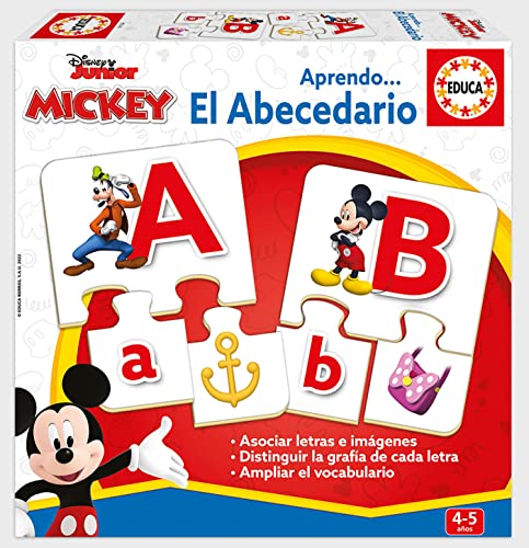 Educa - Lernen Sie… Der Anhänger mit Mickey und seinen Freunden, Lernspiel für Babys, wo sie lernen, die Grafik von jedem Buchstaben zu unterscheiden und ihren Vokabular zu erweitern, Ab 3 Jahren (19328) von Educa