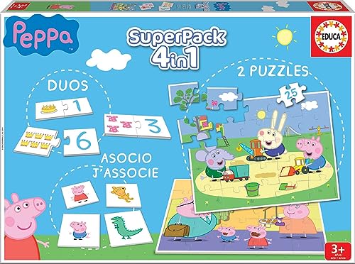 Educa 16229, Peppa Pig Superpack 4in1, inkl. Domino, Memo Spiel und 2 Puzzles, für Kinder ab 3 Jahren von Educa