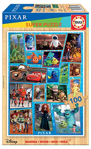 Educa 18881, Disney Pixar Collage, 100 Teile Holzpuzzle, Puzzle für Kinder ab 4 Jahren, Findet Nemo, Monster AG, Merida, Cars von Educa