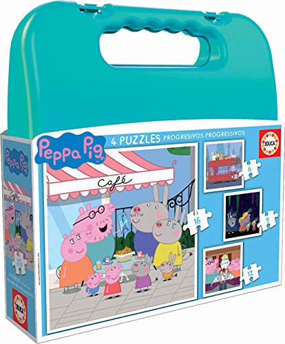 Educa - Peppa Wutz Puzzle ab 3 Janren | Koffer mit progressiven Kinderpuzzles, Peppa Pîg Puzzle 6, 9, 12 und 16 Teile (18112), Modelle von Educa