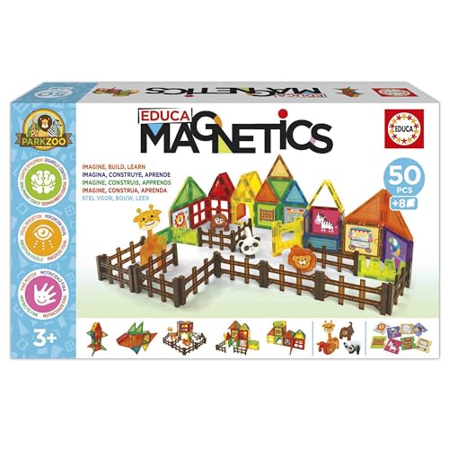 Educa - Magnetics Park Zoo | Pädagogisches magnetisches 3D-Konstruktionsspiel mit 50 Teilen für Kinder. Enthält 4 Tiere und 8 Karten. Baue geometrische Figuren. Ab 3 Jahren (20270) von Educa