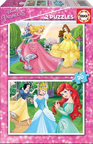 Educa - Puzzle 20 Teile für Kinder ab 3 Jahren | Disney Prinzessinnen, 2x20 Teile Puzzle, Kinderpuzzle ab 3 Jahren, Belle, Schneewittchen, Arielle, Cinderella, Dornröschen (16846) von Educa