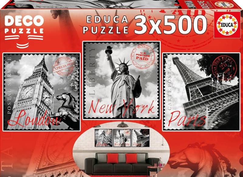 Educa Puzzle Big Cities Decorative 3x500 Teile von Educa