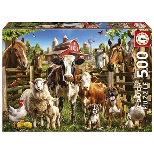 Educa - Puzzle von 500 Teilen für Erwachsene | Die frechen Nutztiere. Messen: 48 x 34 cm. Beinhaltet die puzzlekleber FixPuzzle. Seit 11 Jahren (19905) von Educa