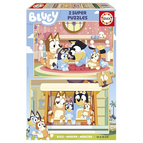 Educa - Set mit 2 Kinder-Holzpuzzles mit je 16 Teilen. Bläulich. Maße: 26 x 18 cm. Empfohlen ab 3 Jahren (20347) von Educa