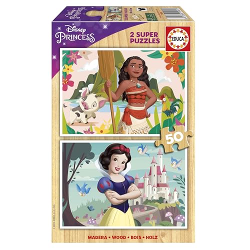 Educa - Set von 2 Kindern in Holz mit jeweils 50 Teilen | Disney Princess (Vaiana + Schneewittchen). Maßnahme: 28 x 20 cm. Empfohlen für Kinder ab 5 Jahre (19961) von Educa