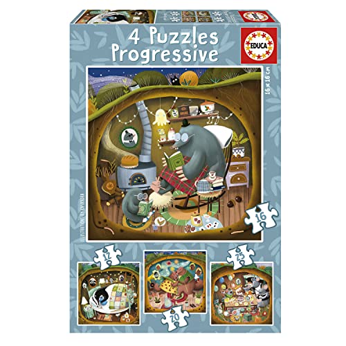 Educa - Waldgeschichten, 4in1 Puzzle mit 12/16/20/25 Teilen, Puzzleset für Kinder ab 3 Jahren, Kinderpuzzle, Tiere (19685) von Educa