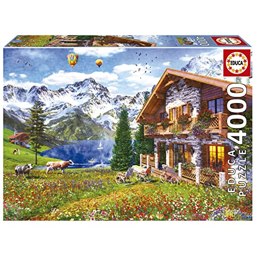 Educa - Puzzle 4000 Teile | Chalet in den Alpen. Puzzle für Erwachsene und Kinder ab 14 Jahren, Inklusive Ersatzteilservice, Solange der Vorrat reicht. Alpen Idylle, Landschaftspuzzle (19568) von Educa