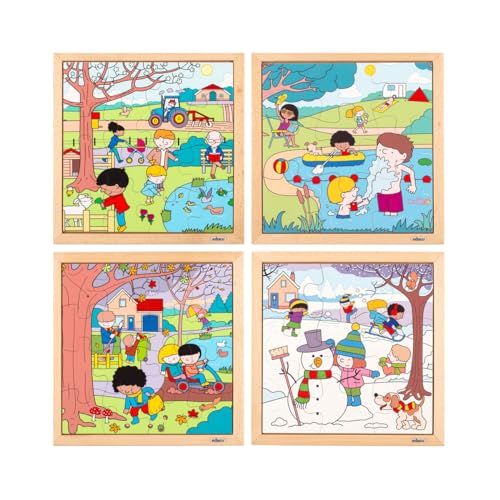 Holzpuzzle - Jahreszeiten-Puzzle - Set mit 4 Puzzles - Montessori-Spiel von Educo