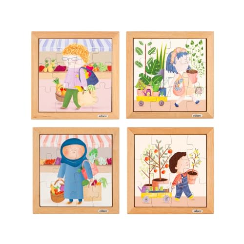 Holzpuzzle - Mein Einkaufskorb - 4er-Set - Montessori-Spiel von Educo