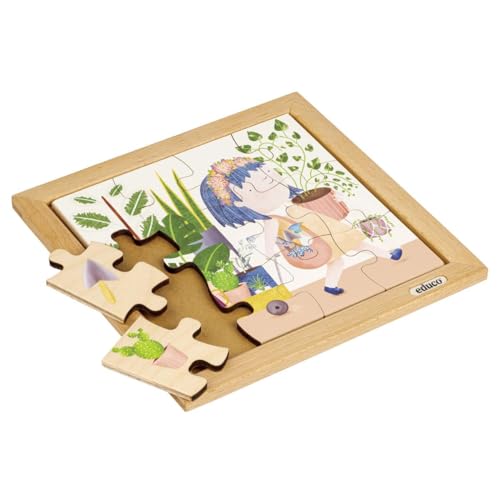 Holzpuzzle - Meine Einkaufstasche - Zimmerpflanzen - Montessori-Spiel von Educo