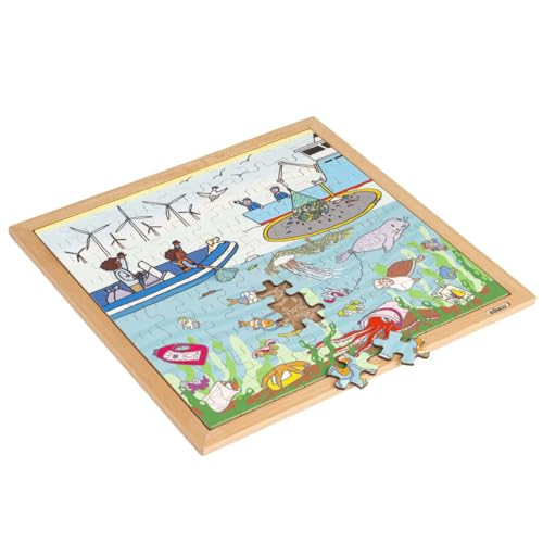 Holzpuzzle - Natur- und Klimapuzzle - Plastiksuppe - Montessori-Spiel von Educo