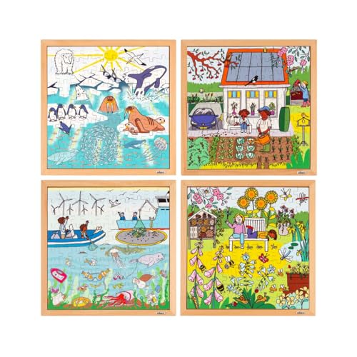Holzpuzzle - Natur- und Klimapuzzle - Set mit 4 Puzzles - Montessori-Spiel von Educo