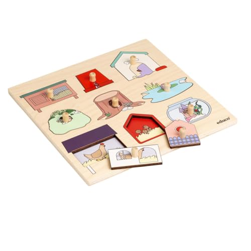 Holzpuzzle - Überraschungspuzzle - Tierhäuser - Montessori-Spiel von Educo