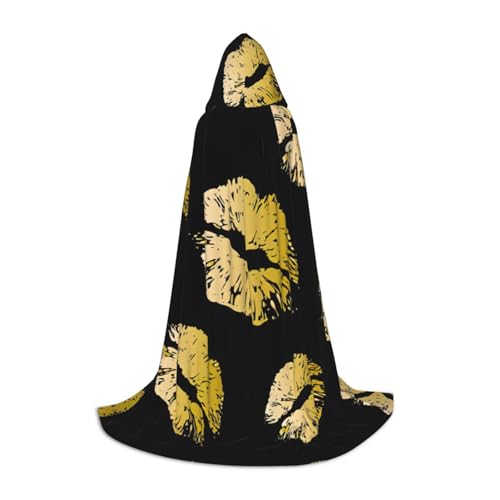 Edwal Kapuzenumhang mit goldenem Lippen-Druck, unisex, Hexen-Zauberer-Umhang, Vampirumhang für Halloween, Cosplay-Kostüme von Edwal